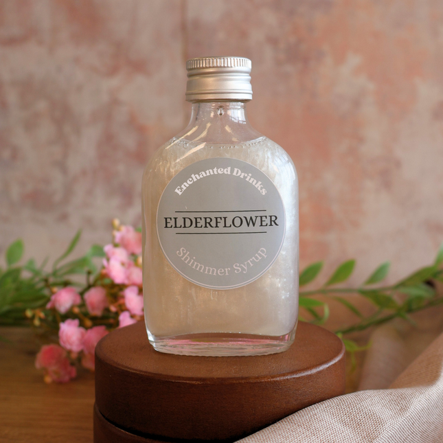 Elderflower flavoured shimmer syrup for drinks