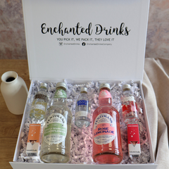 absolut vodka gift set. Flat lay of gift set in luxury white gift box.