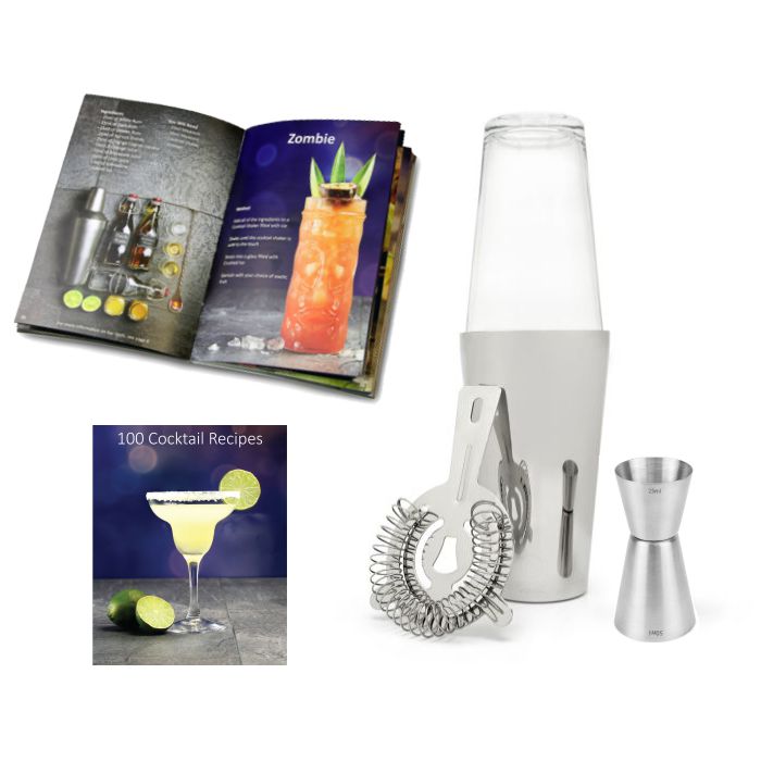 Boston Cocktail Shaker Set with Cocktail Book Enchanted Drinks